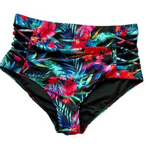 Yonique Womens Plus Size 18W High Waisted Floral Bikini Bottom Strappy Mesh NWOT